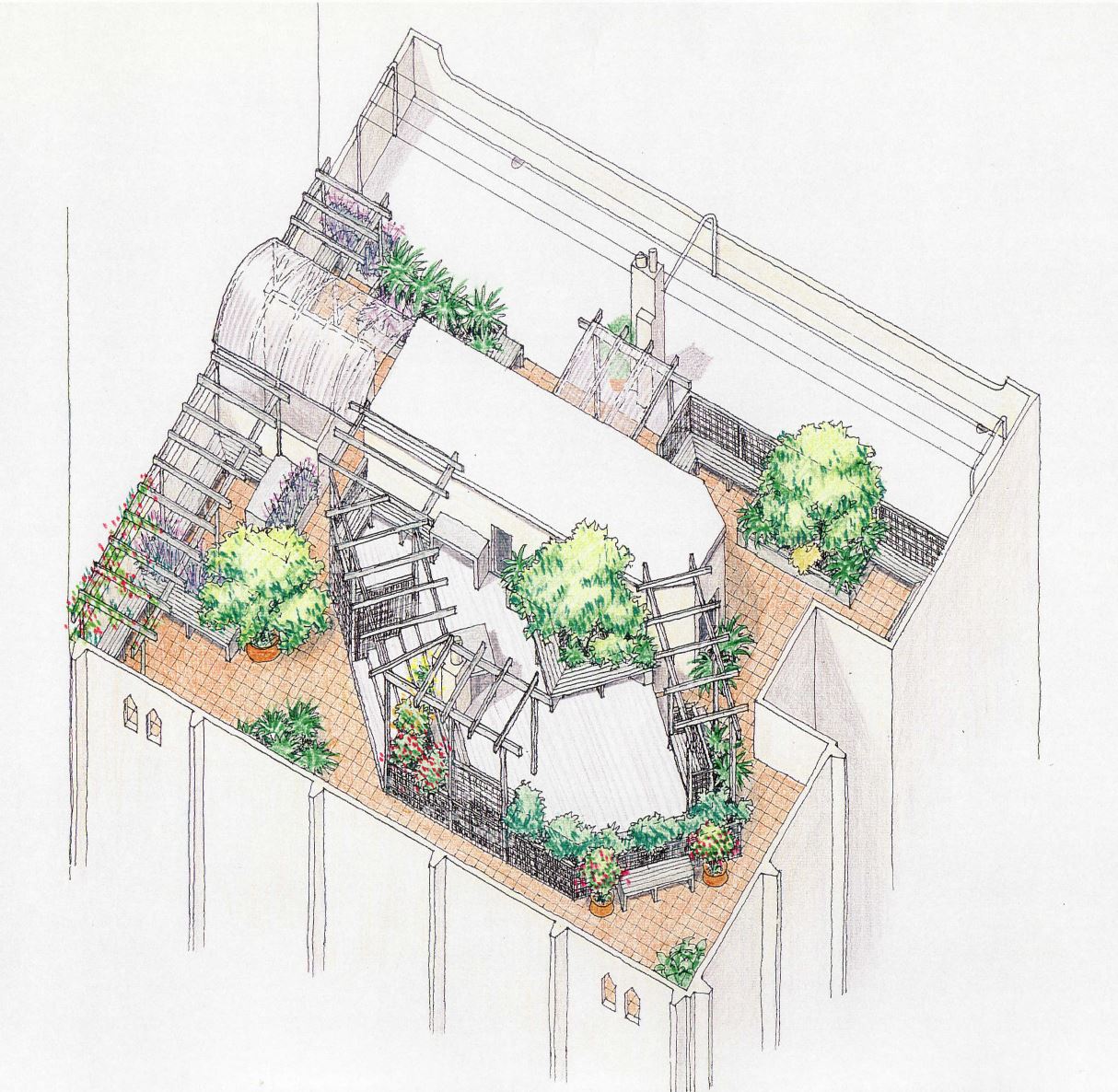 Concept drawing of the planned roof garden